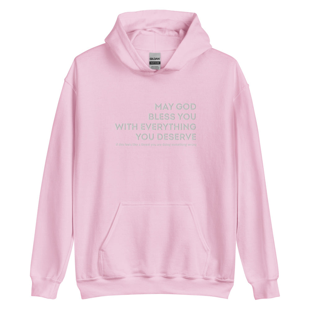 May God Bless You - White On - Embroidered Unisex Hoodie