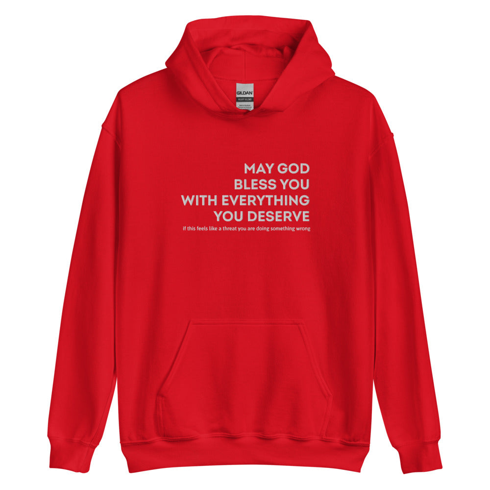 May God Bless You - White On - Embroidered Unisex Hoodie