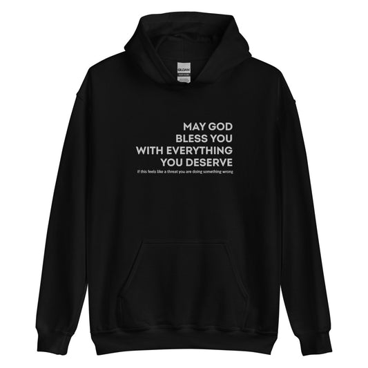 May God Bless You - White On - Embroidered Unisex Hoodie