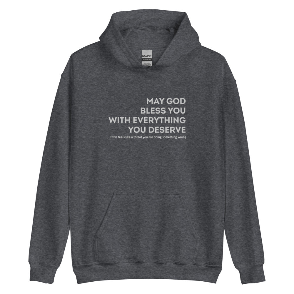 May God Bless You - White On - Embroidered Unisex Hoodie