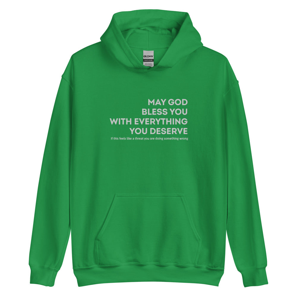 May God Bless You - White On - Embroidered Unisex Hoodie