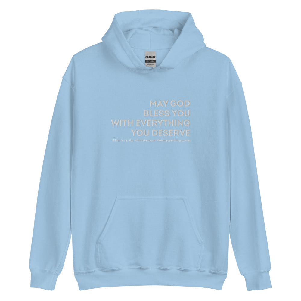 May God Bless You - White On - Embroidered Unisex Hoodie
