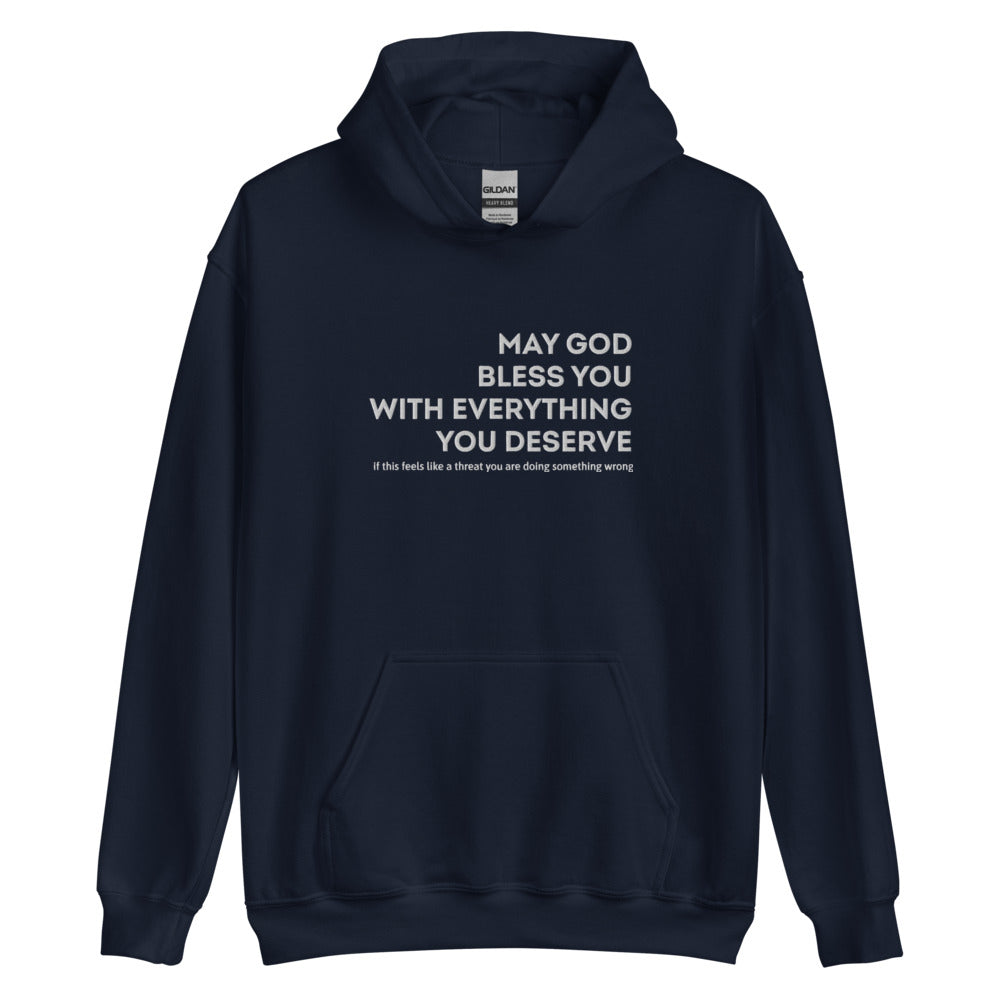May God Bless You - White On - Embroidered Unisex Hoodie